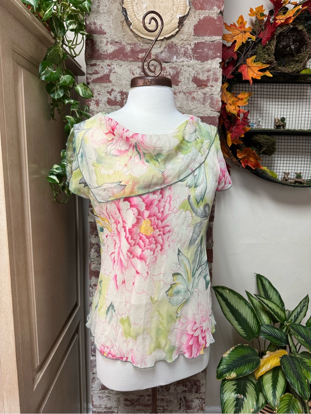 Vintage Y2K Fairy Floral Flutter Sleeve Blouse Size 12